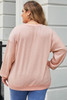 Pink Raw Cut Notched Neck Plus Size French Terry Hoodie