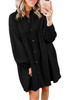 Black Patchwork Crinkle Puff Sleeve Shirt Dress