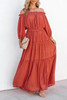 Orange Off Shoulder Balloon Sleeve Cutout Ruffled Maxi Dress Orange Off Shoulder Balloon Sleeve Cutout Ruffled Maxi Dress