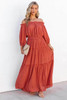 Orange Off Shoulder Balloon Sleeve Cutout Ruffled Maxi Dress Orange Off Shoulder Balloon Sleeve Cutout Ruffled Maxi Dress