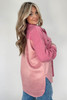 Pink Colorblock Buttoned Flap Pocket Sherpa Shacket