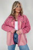 Pink Colorblock Buttoned Flap Pocket Sherpa Shacket