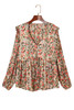 Khaki V Neck Ruffled Babydoll Floral Blouse Khaki V Neck Ruffled Babydoll Floral Blouse