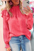 Rose Crinkled Textured Ruffled Puff Sleeve Blouse