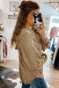 Khaki Waffled Expose Seam Drawstring Hoodie Khaki Waffled Expose Seam Drawstring Hoodie