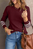 Red Striped Sleeve Plain Knit Sweater Red Striped Sleeve Plain Knit Sweater