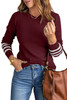Red Striped Sleeve Plain Knit Sweater Red Striped Sleeve Plain Knit Sweater