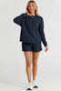 Navy Blue Textured Long Sleeve Top and Drawstring Shorts Set Navy Blue Textured Long Sleeve Top and Drawstring Shorts Set