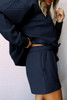 Navy Blue Textured Long Sleeve Top and Drawstring Shorts Set Navy Blue Textured Long Sleeve Top and Drawstring Shorts Set