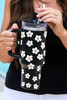 Black Floret Print Stainless Tumbler With Lid And Straw