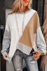 Flaxen Colorblock Stitching Irregular Hem Long Sleeve Top