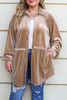 Khaki Casual Button Down Plus Size Velvet Shirt