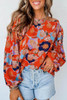 Red Floral Print Ruffle Puff Sleeve Blouse