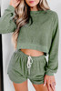 Green Fleece Two-piece Cropped Pullover and Shorts Set