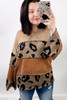 Leopard Colorblock Patchwork V-Neck Loose Sleeve Knit Top