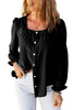 Black Flounce Sleeve Square Neck Button-Up Shirt