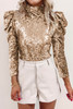 Apricot Sequin Mock Neck Bubble Sleeve Top