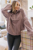 Dusty Pink Collared Neckline Half Zip Fluffy Pullover Sweatshirt