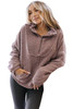 Dusty Pink Collared Neckline Half Zip Fluffy Pullover Sweatshirt