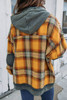 Orange Plaid Patch Hooded Frayed Snap Button Jacket Orange Plaid Patch Hooded Frayed Snap Button Jacket