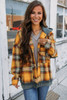 Orange Plaid Patch Hooded Frayed Snap Button Jacket Orange Plaid Patch Hooded Frayed Snap Button Jacket