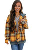 Orange Plaid Patch Hooded Frayed Snap Button Jacket Orange Plaid Patch Hooded Frayed Snap Button Jacket