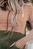 Orange Striped Color Block Patchwork Thumbhole Sleeve Hoodie