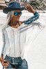 White Hollowed Detail Knitted Loose V Neck Sweater