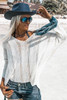White Hollowed Detail Knitted Loose V Neck Sweater