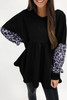 Black Leopard Splicing Sleeve Ruffle Loose Sweatshirt