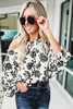 White Floral Print Cold Shoulder Loose Fit Blouse