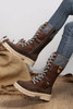 Coffee Wool Knit Patchwork Lace Up Leather Boots