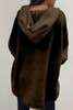 Dark Brown Button Up Contrast Knitted Sleeves Hooded Jacket