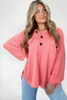 Pink Corded Flap Pocket Henley Top