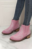 Strawberry Pink Embroidered Leather Thick Heel Booties
