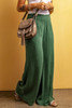 Green Smocked Waist Crinkled Wide Leg Pants