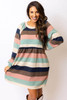 Multicolor Striped Color Block Long Sleeve Mini Dress