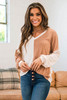 Apricot Color Block Wide Ribbed V Neck Top