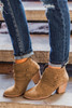 Brown Criss Cross Slip-on Point Toe Heeled Boots