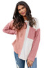 Peach Blossom Long Sleeve Colorblock Chest Pocket Textured Knit Top