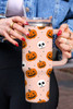 Orange Halloween Pumpkin Skull Print Handle Straw Tumbler