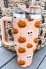 Orange Halloween Pumpkin Skull Print Handle Straw Tumbler