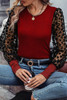 Ruby Leopard Mesh Puff Sleeve Patchwork Slim Fit Top