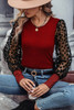 Ruby Leopard Mesh Puff Sleeve Patchwork Slim Fit Top