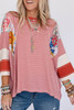 Red Pinstriped Color Block Patchwork Oversized Top