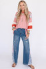 Red Pinstriped Color Block Patchwork Oversized Top