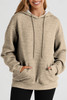 Khaki Quilted Kangaroo Pocket Drawstring Hoodie