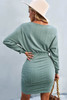 Green Long Sleeve Textured Knit Bodycon Dress