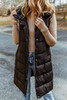 Black Hooded Long Quilted Vest Coat