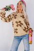 Parchment Big Flower Knit Ribbed Trim Sweater